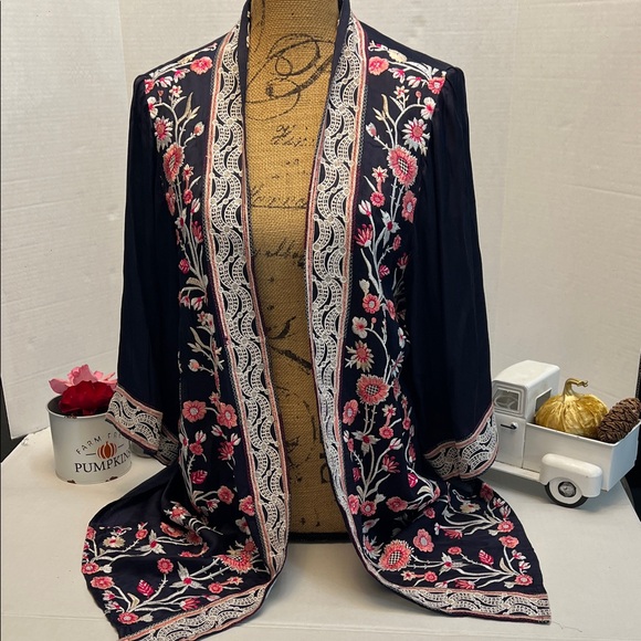 All About Her Tops - ALL ABOUT HER FLORAL KIMONO SIZE  LARGE BLUE PINK CREAM